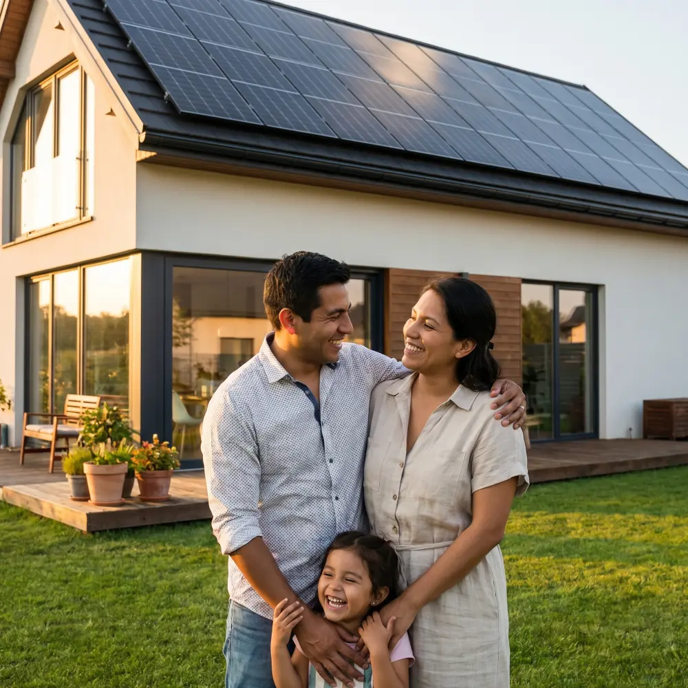 Familia ahorrando con energía solar
